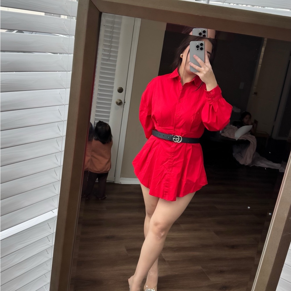 ❤️‍🔥SHEIN Red Mini Dress with Black Belt